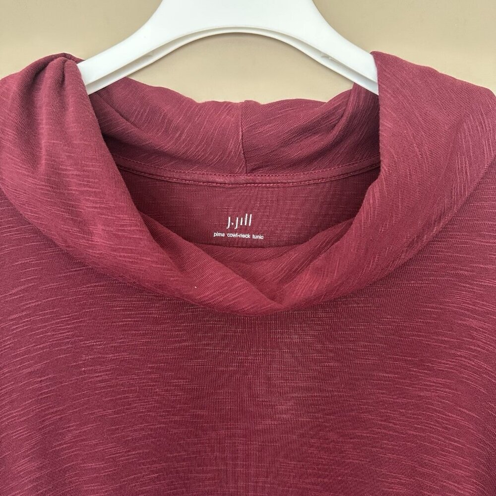 J Jill 100% Pima Cotton Cowl Neck Tunic Top Women L Red Maroon Minimalist Luxur - Picture 4 of 6
